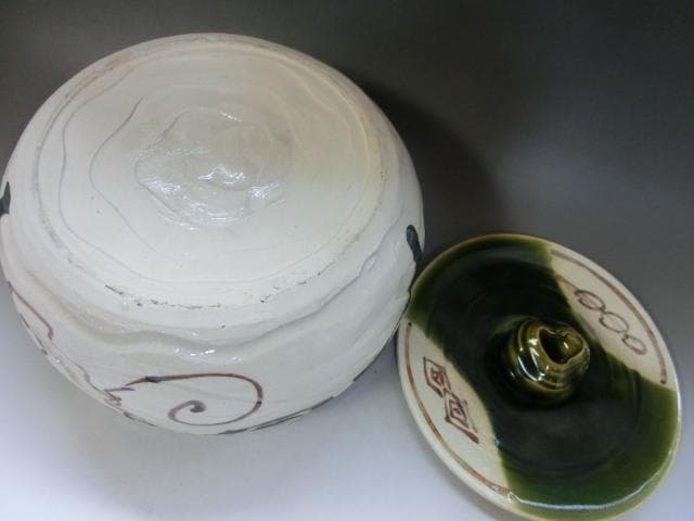 水指■織部焼き 緑釉 涙痕 大振り 大きい 平水指 陶器 お茶道具 時代物骨董■