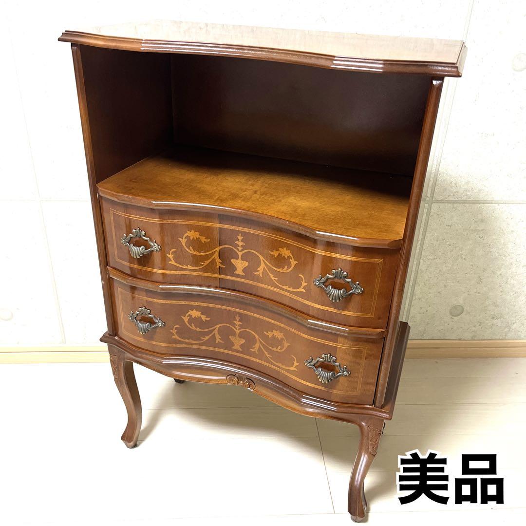 美品　イタリア製　アンティーク　家具　2段　キャビネット　猫足　象嵌　チェスト
