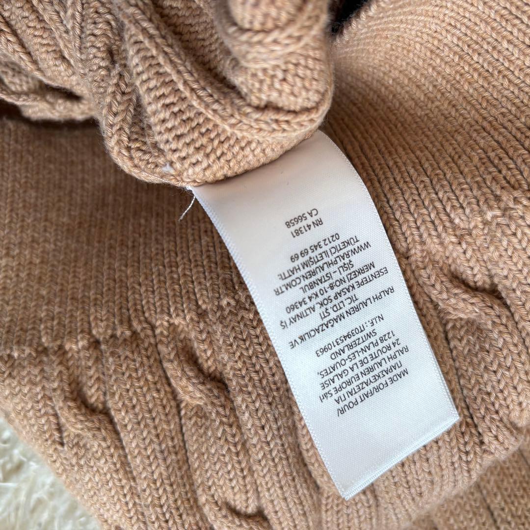 ラルフローレン ケーブルニット カーディガン ベージュ×白ポニー Lサイズ