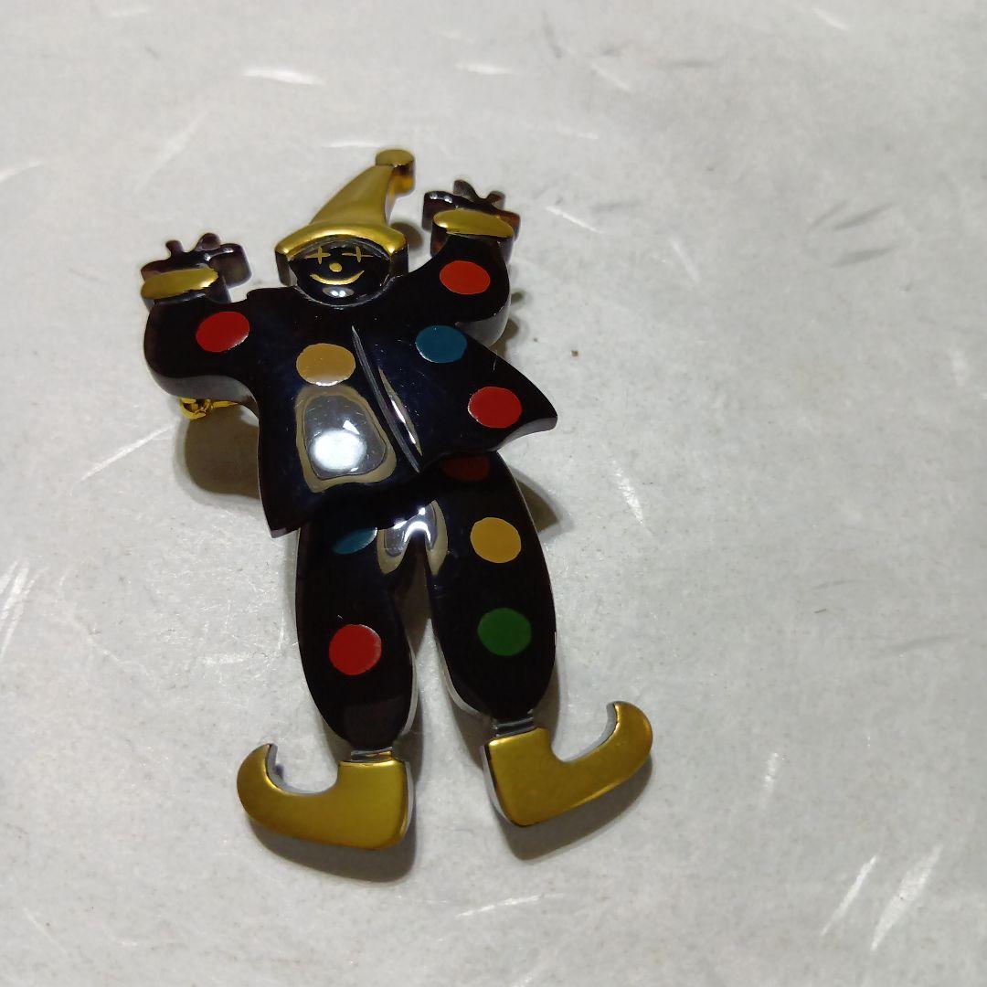 鼈甲蒔絵付きピエロペンダントブローチ