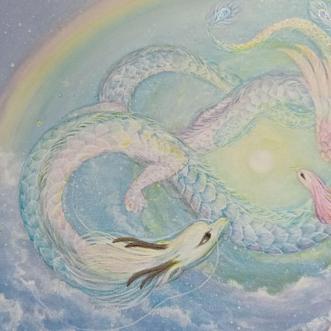 No.510　F4キャンバス　原画　 鳳凰と龍　　　アクリル画　開運絵画