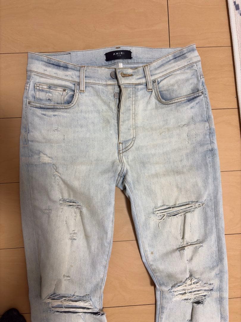 【G】AMIRI スキニーデニム ライトブルー ダメージ加工