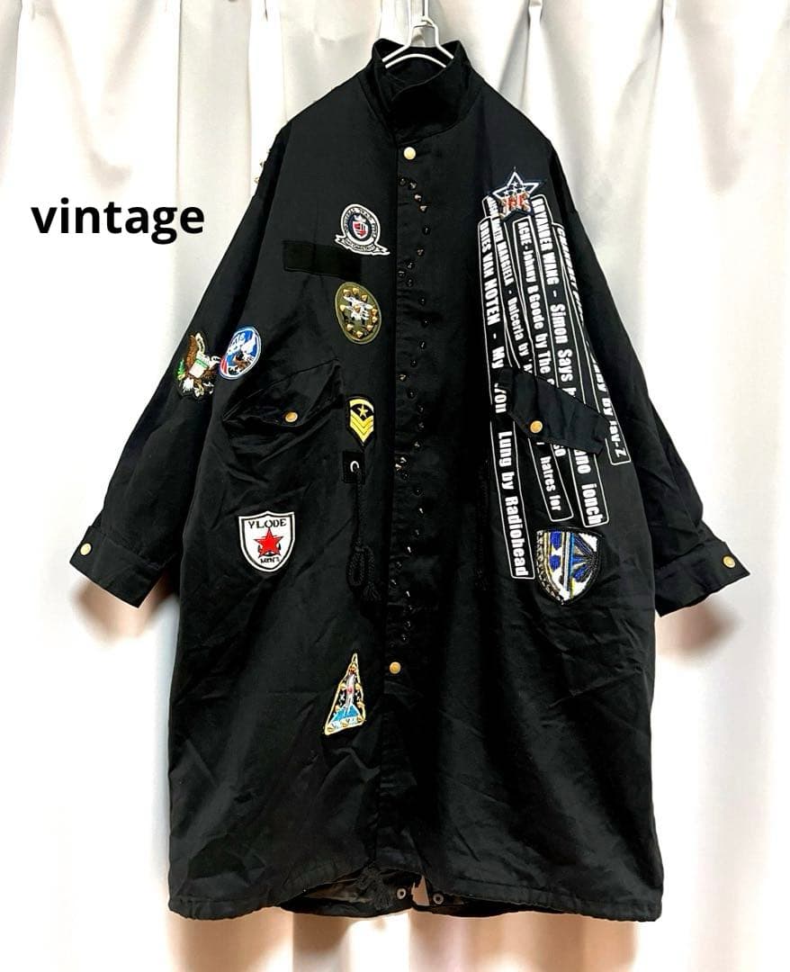 vintage ワッペンペイントスタッズモッズコート 大きいサイズ 個性的