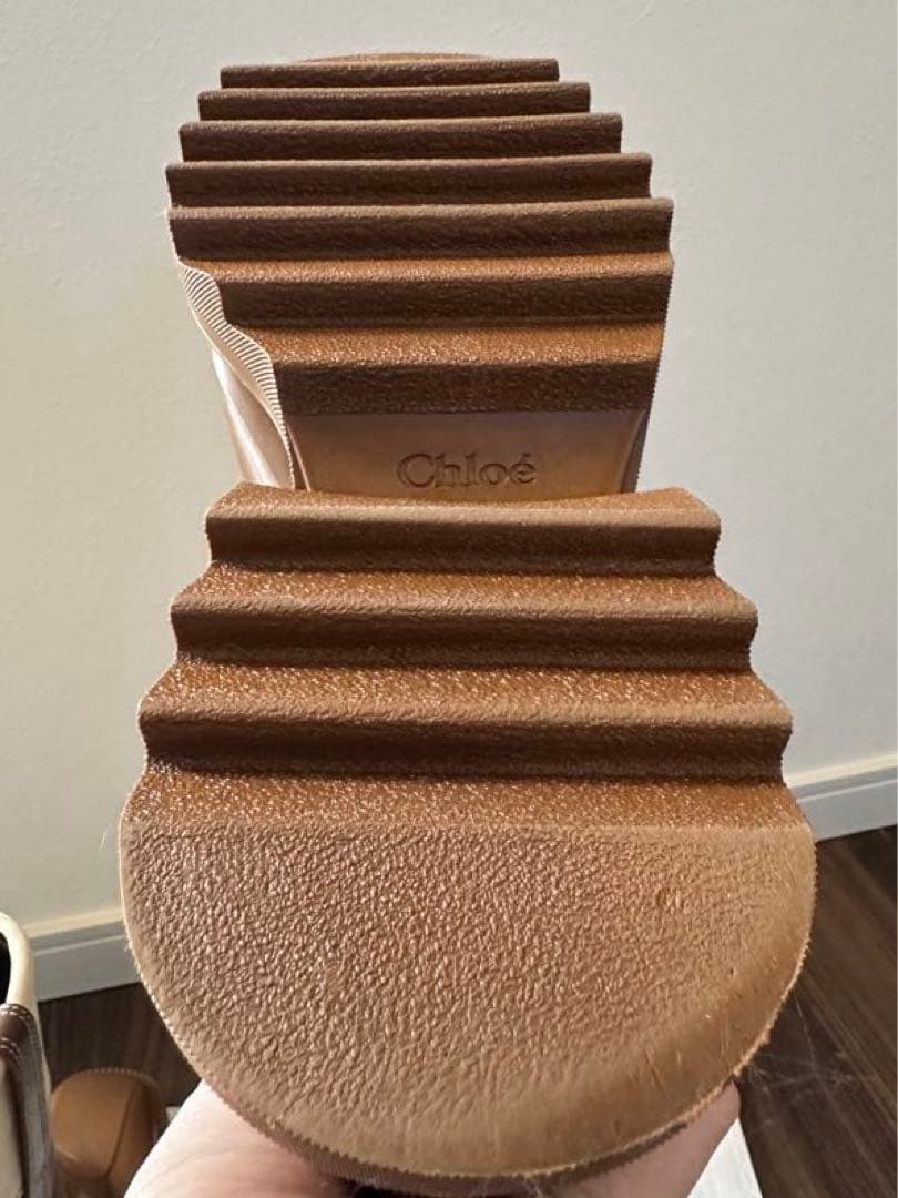 数回着用のみ♪ Chloe PVC キャンバスレインブーツ　ブラウン　晴雨兼用