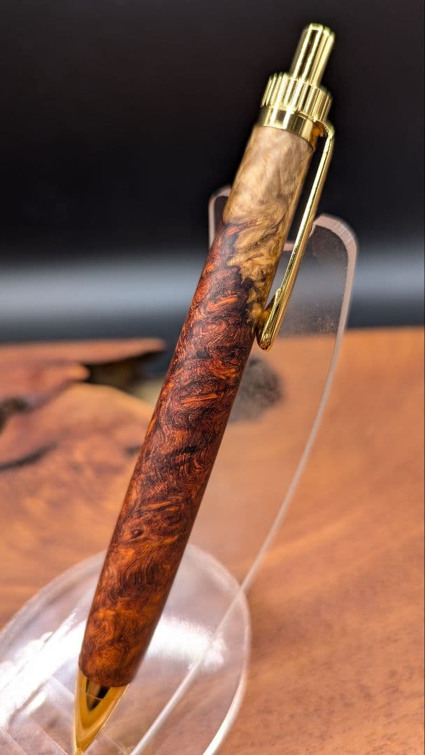 626超極上　本花梨　紅白　瘤杢　木軸シャーペン　ボールペン