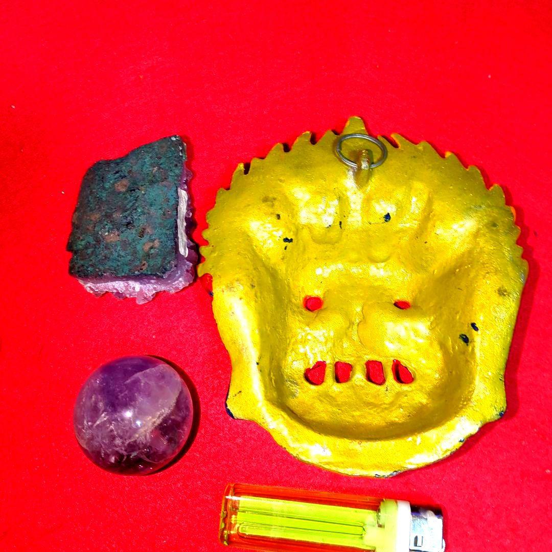 マハーカーラ・大黒天の金属製仮面と紫水晶のニ点セット！