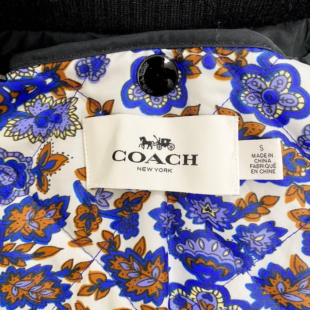 美品　コーチ　コート　中綿　ライナー　花柄　ウール　レザー　ブラック　35015