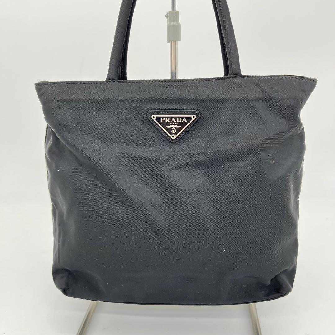 PRADA ハンドバッグ ミニトート 手提げ 三角プレート テスートナイロン 黒