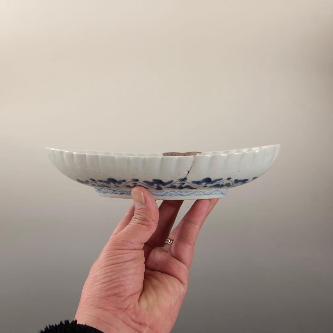 舟形 花筏文様 染付 皿 鉢 古美術 古道具 アンティーク 藍柿手