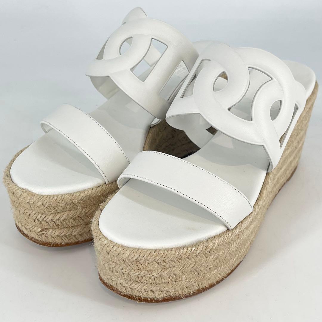 美品 HERMES イテア30 サンダル エスパドリーユ 23cm ホワイト