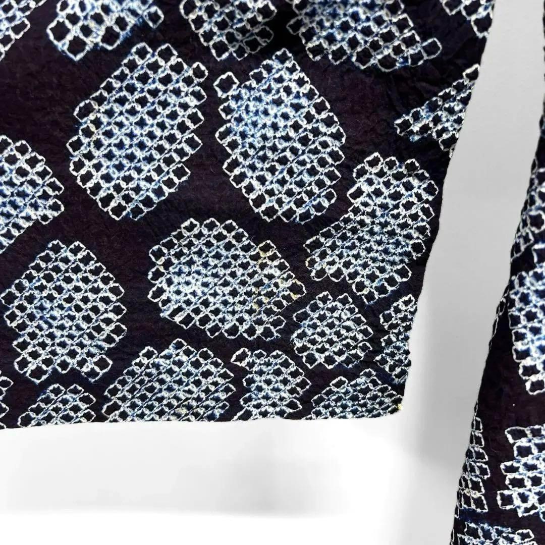 浴衣　有松鳴海絞り　花模様　ネイビー系　着物　054w d