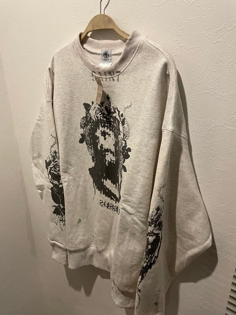 SAINT M××××オーバーサイズ グラフィックスウェット ダメージグレー