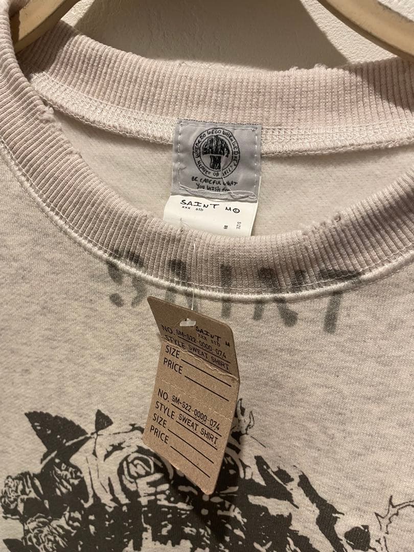 SAINT M××××オーバーサイズ グラフィックスウェット ダメージグレー