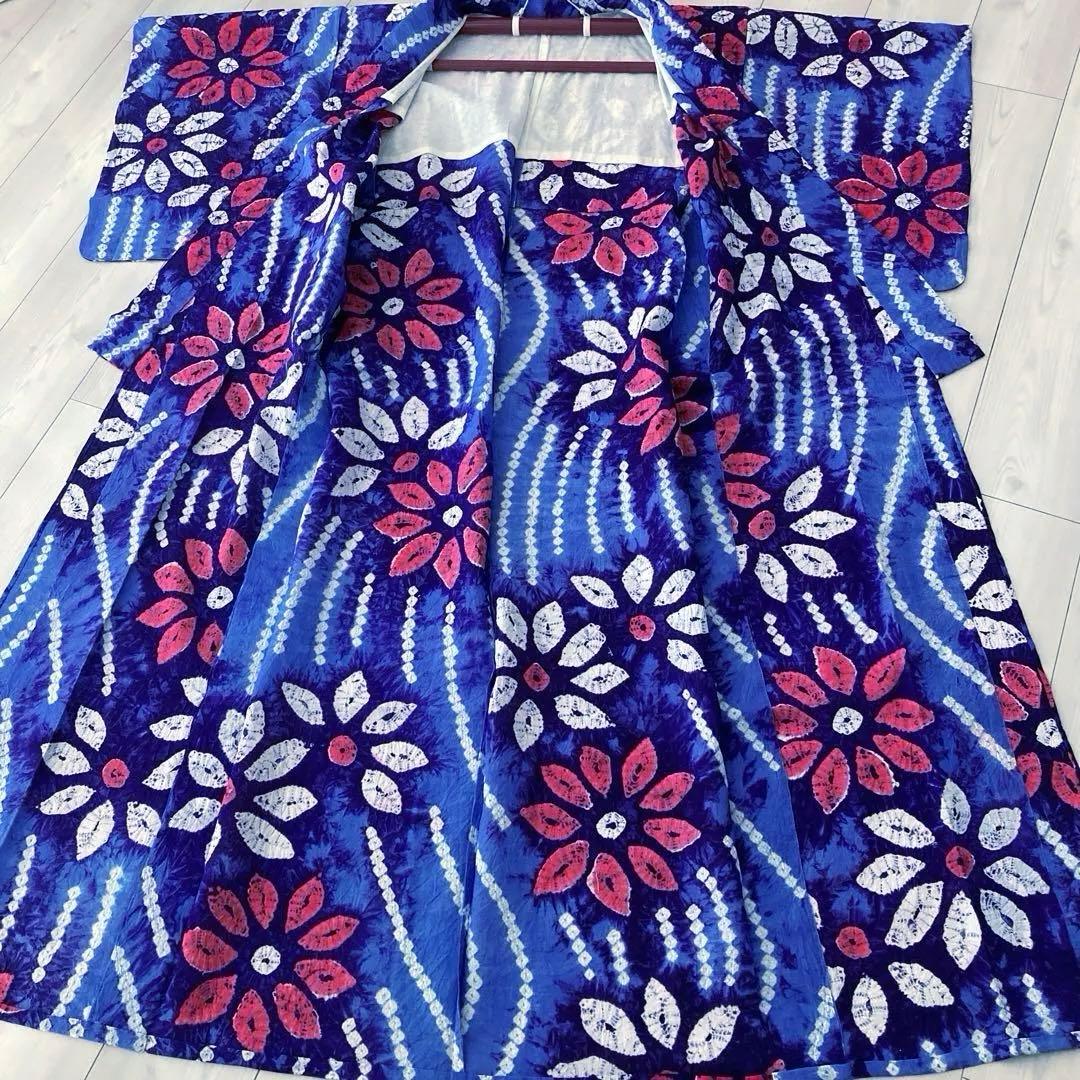 有松絞り　手縫い上質浴衣　レトロな大輪花模様　No.3-66