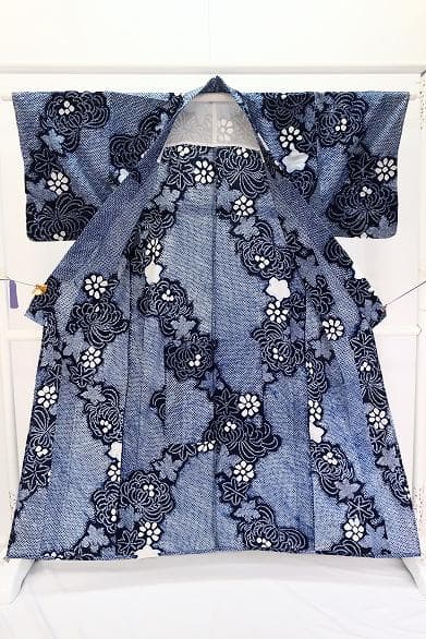 ★専用★美品 浴衣 有松絞り バチ衿 紺色 花文 身丈158cm 裄丈65cm