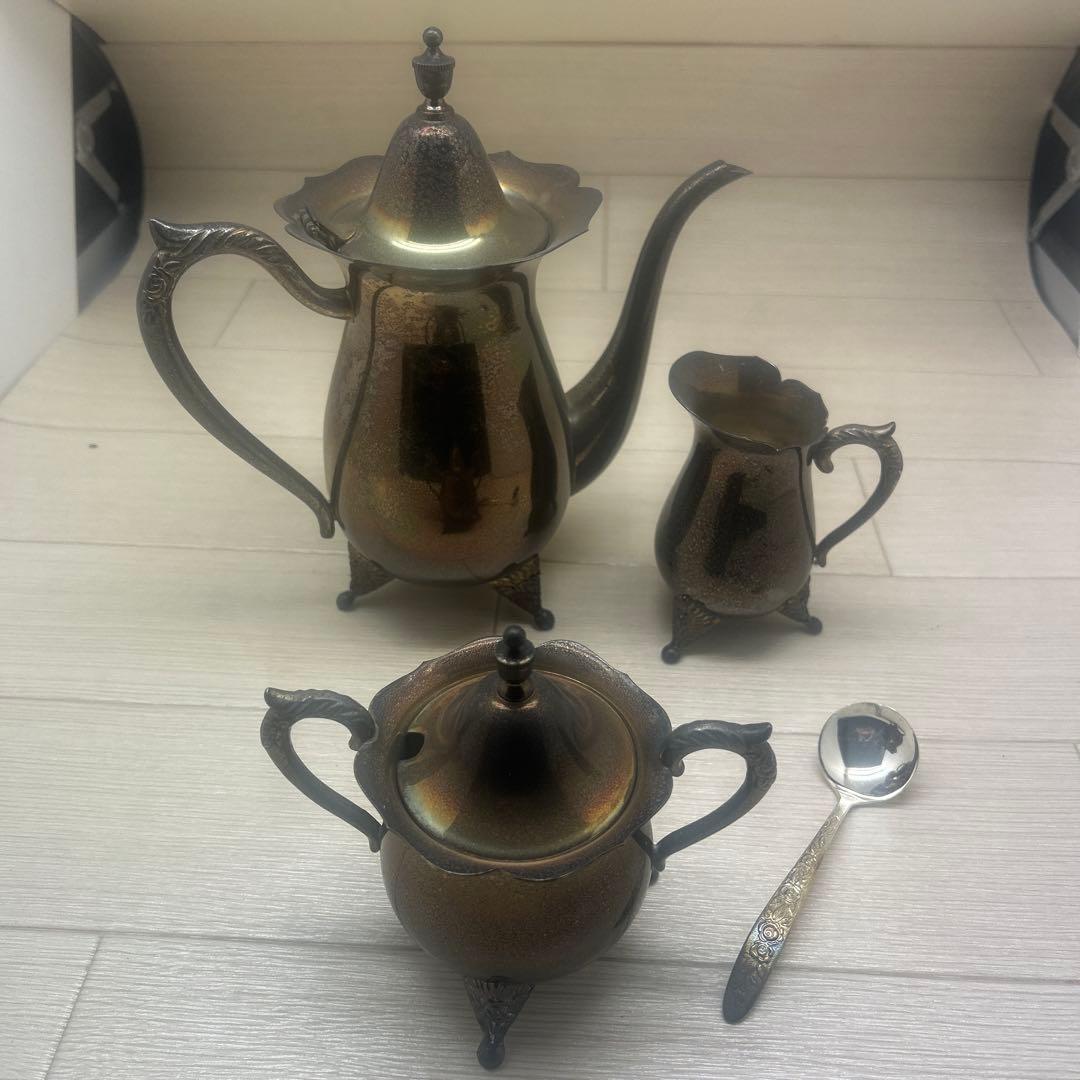 早川 銀川堂 ティーポットの3点セット 早川器物 アンティーク