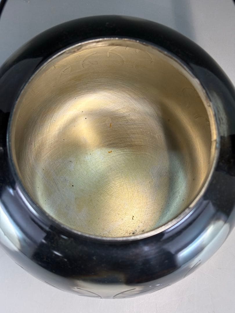 【中古品】清五郎造　銀いぶし独楽繋薬鏙（共箱）