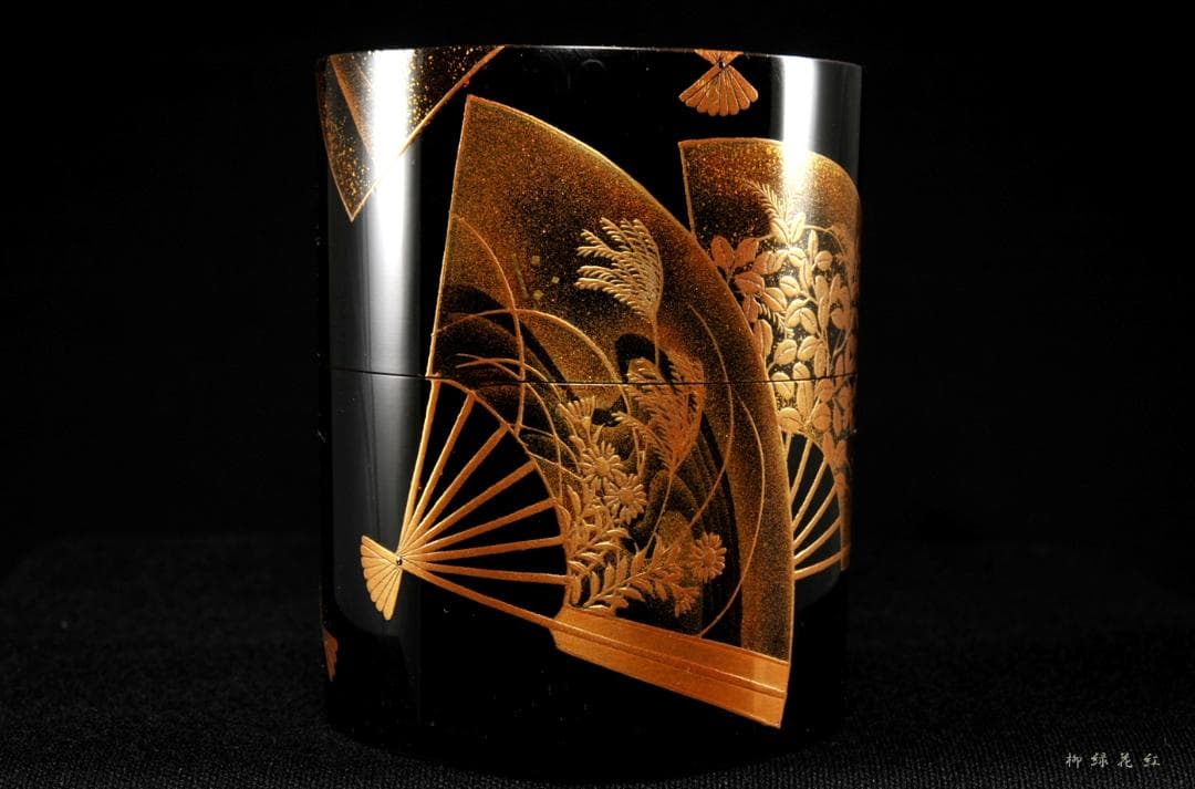 【うめこま】道場宗廣 扇面蒔絵 時代 中次 内梨子地 共箱