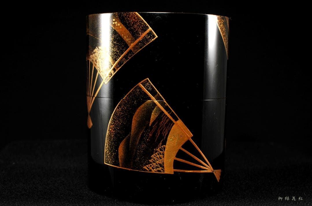 【うめこま】道場宗廣 扇面蒔絵 時代 中次 内梨子地 共箱