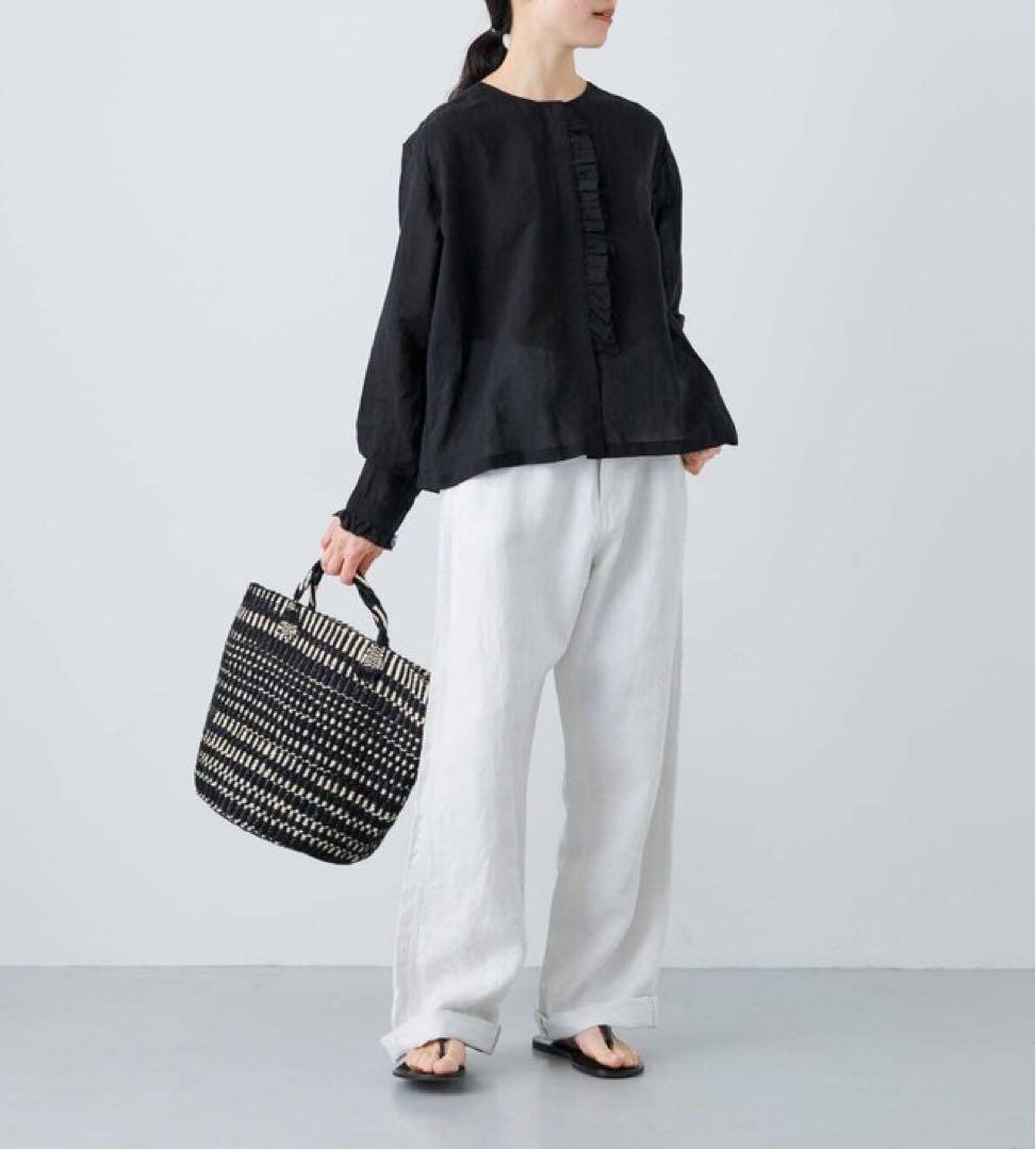 かぐれ　コットンリネンワッシャーフリルブラウス　コットンリネンフリルブラウス