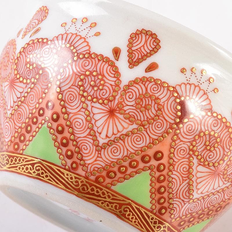 九谷焼　織田恵美作　赤絵細描　酒盃　酒杯　共布共箱　2点まとめて　D　R8072