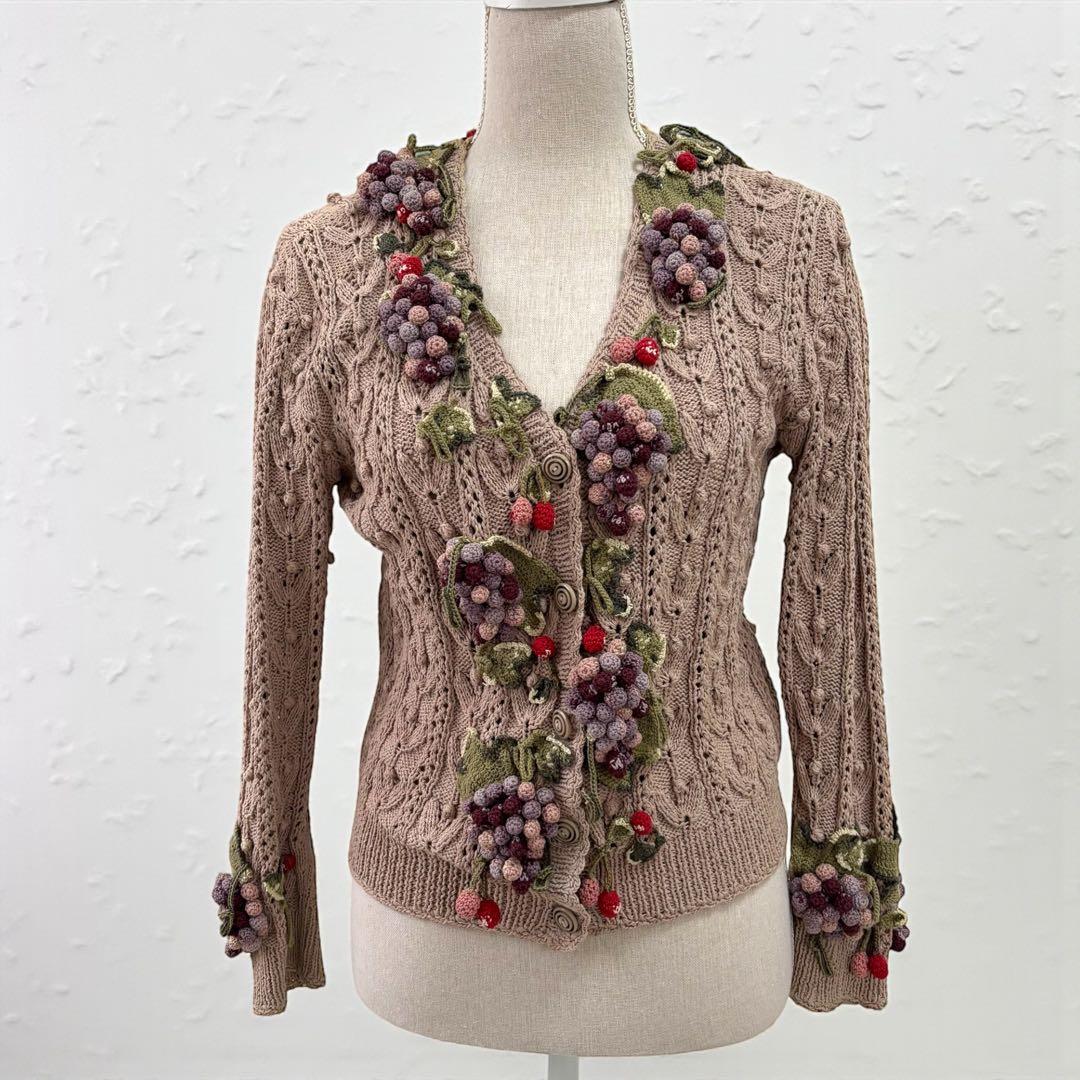 KANEKO ISAO（カネコイサオ）ブドウ刺繍 ニットカーディガン M相当