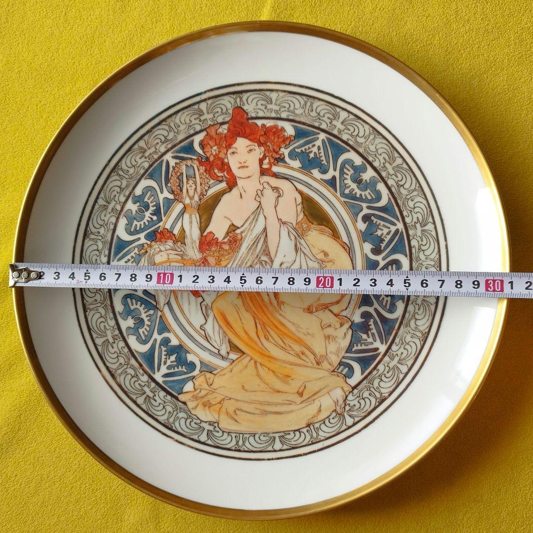希少品 ミュシャ大皿：パリのシンボル 直径31cm 金縁