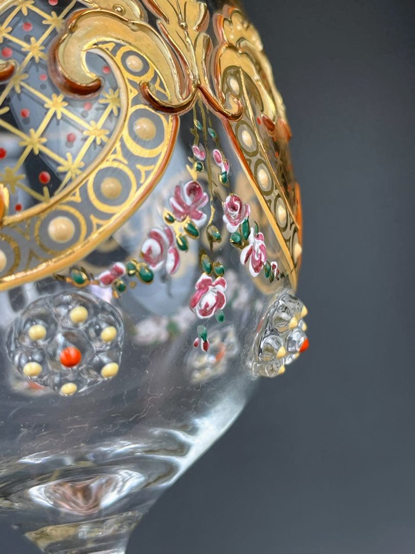 【希少】モーゼル エナメル盛 金彩 ワイングラス 金盛り エナメル彩 フランス