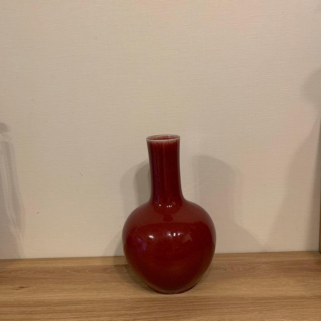 中国美術　アンティーク　祭紅釉    花瓶　　301