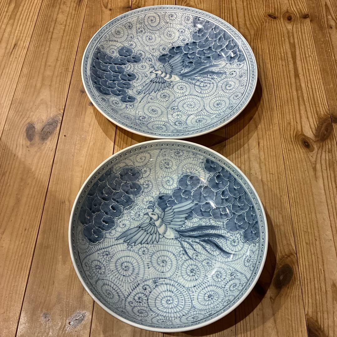 有田焼　中仙窯　中尾龍純　染付鳳凰　大皿　セット