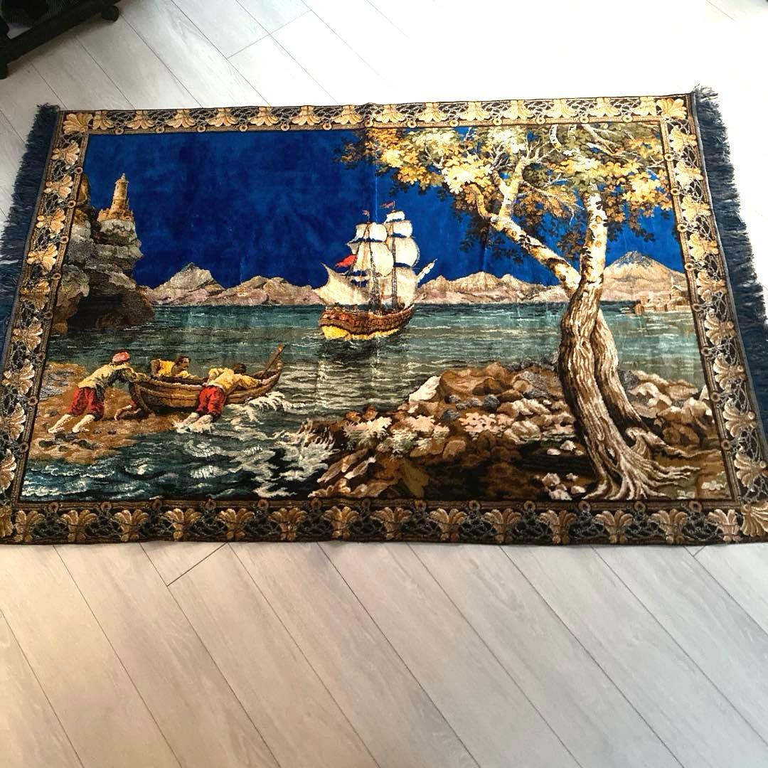 海の風景 織物ラグ モンゴル　カーペット　ラグ　ビンテージ
