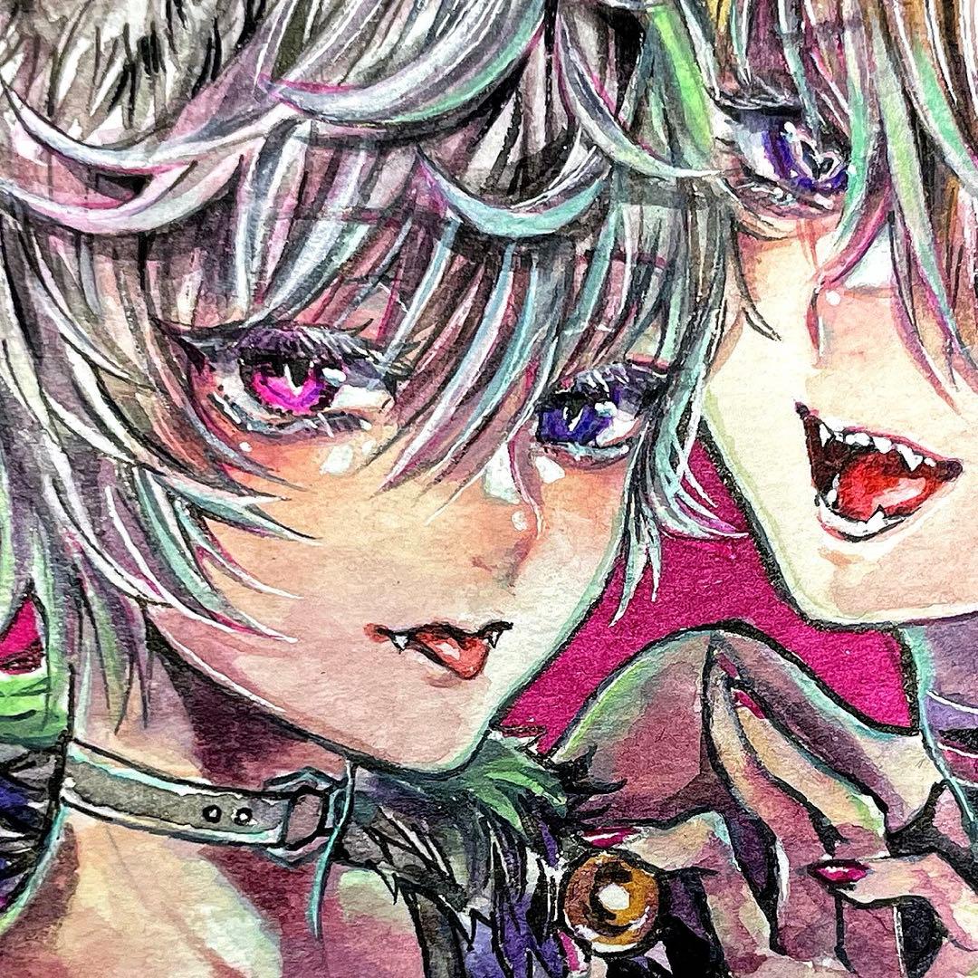 創作 オリジナル 手描きイラスト【狐猫夜】