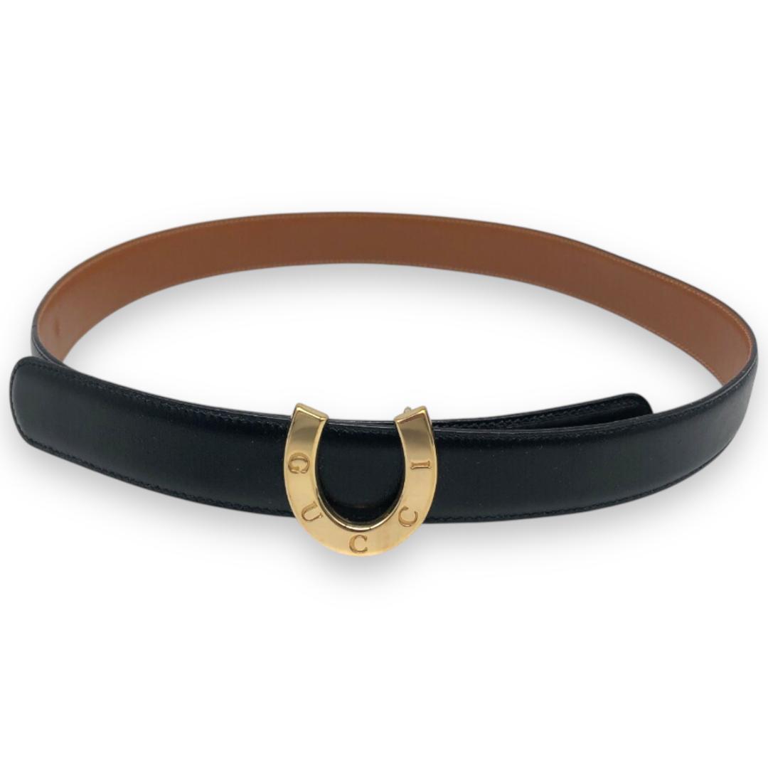 【美品】グッチ ホースシュー リバーシブル ベルト ゴールド ブラック ブラウン