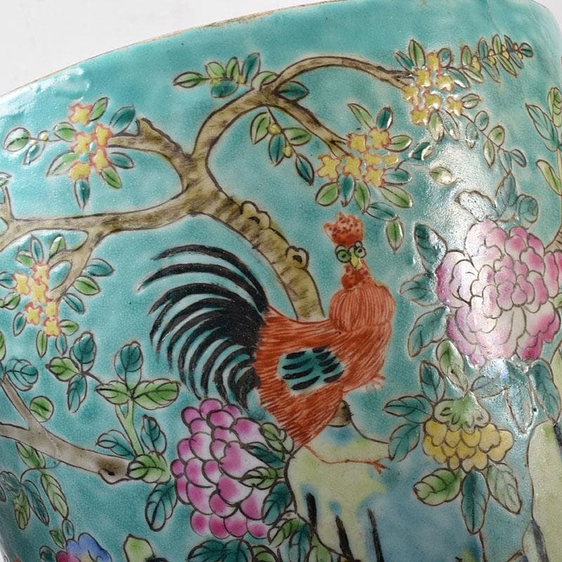 中国　粉彩　花鳥文　蓋付壺　時代箱　V　7753C