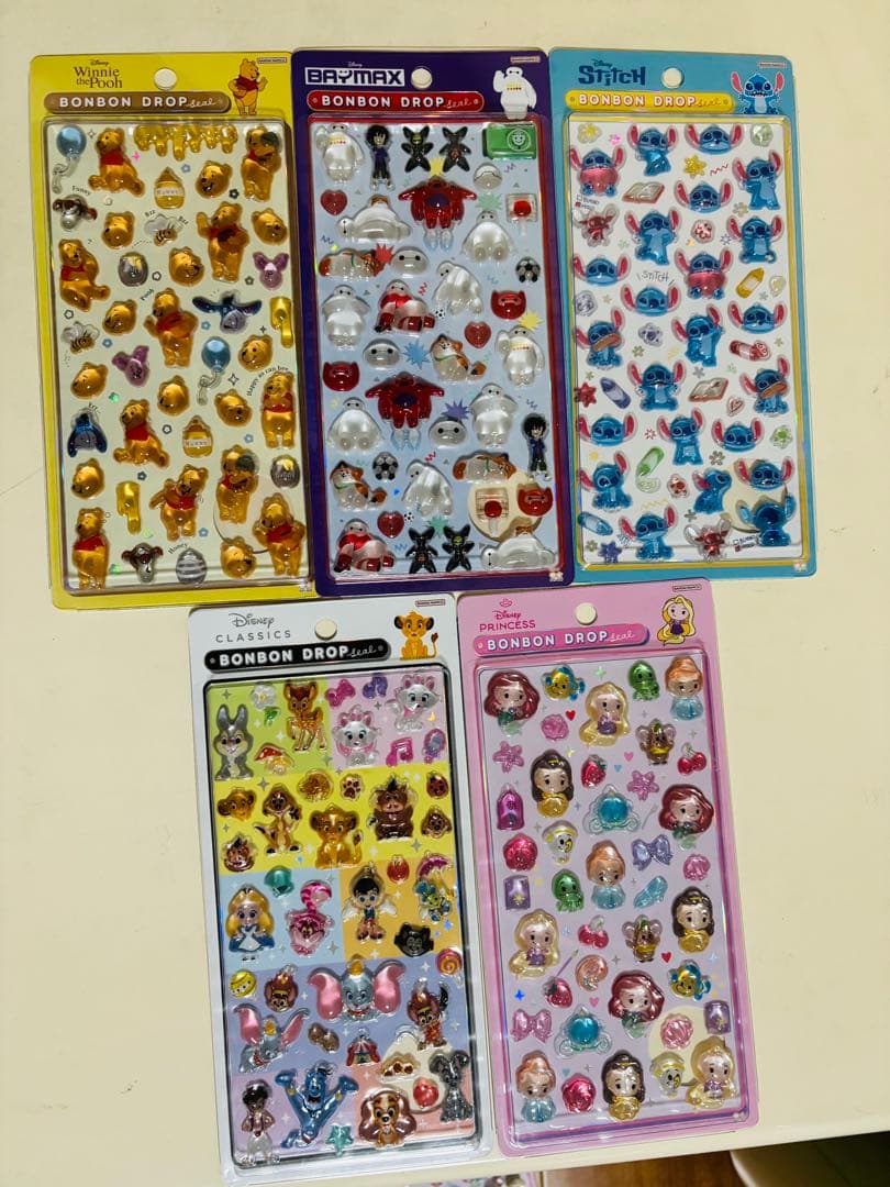 ボンボンドロップシール ディズニー5種セット クラシック プリンセス　ベイマック