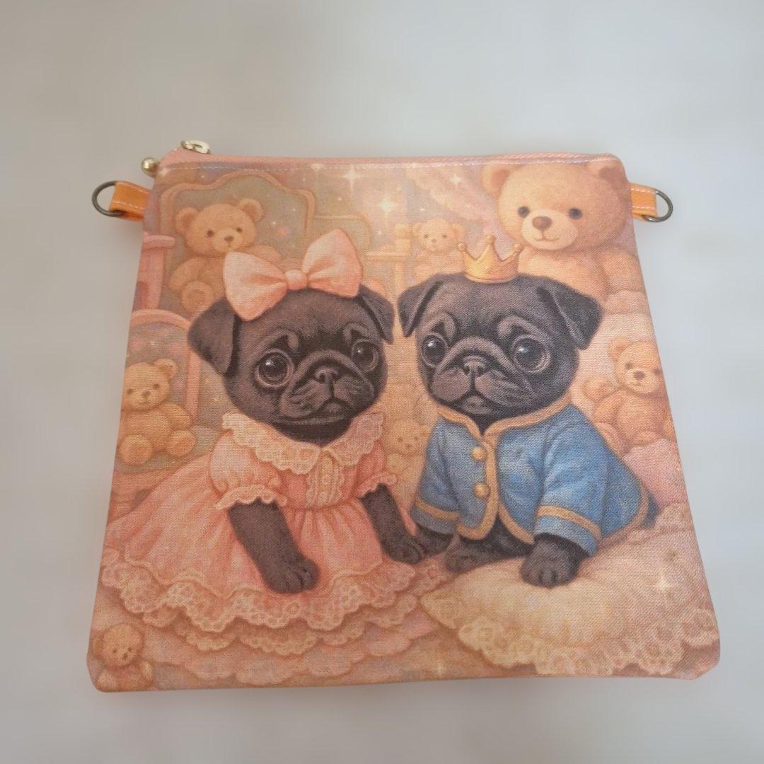 激レアパグパネル生地　ハンドメイド　まちなしバッグ　フラットポーチ