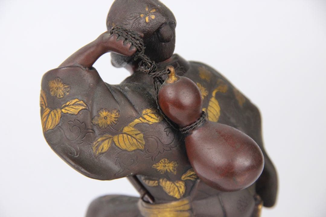 明治時代　古美術品 銅製塗金 阿波踊り 人物　サムライ　置物 EU25-2