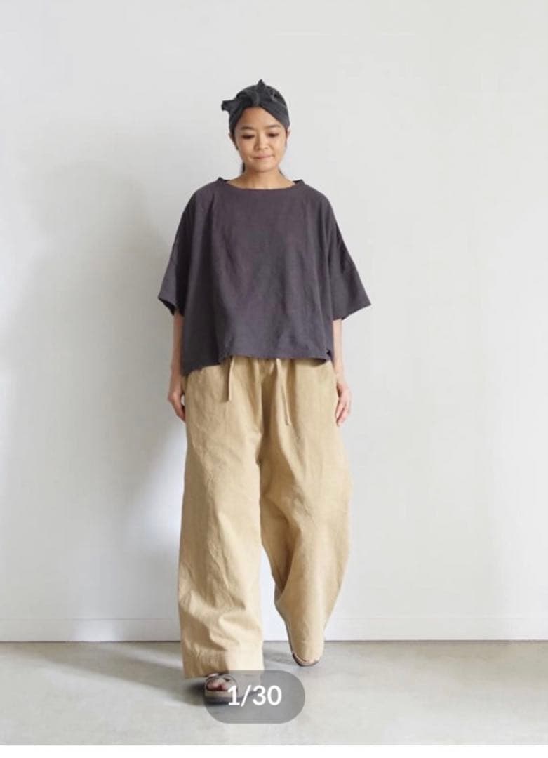 【新品】ichi アンティーク　コットン ワイドパンツ ベージュ