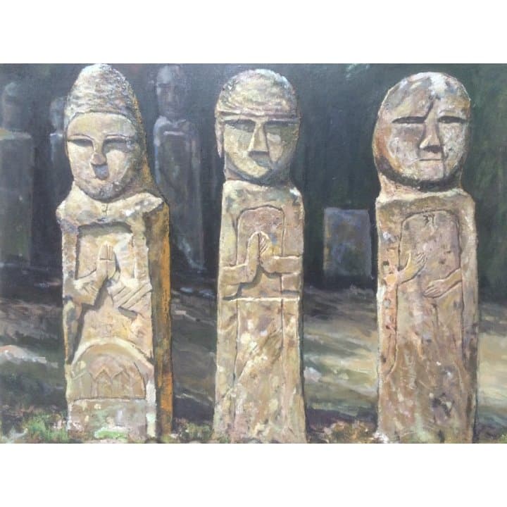 岡村達夫 作　石仏  15号油絵