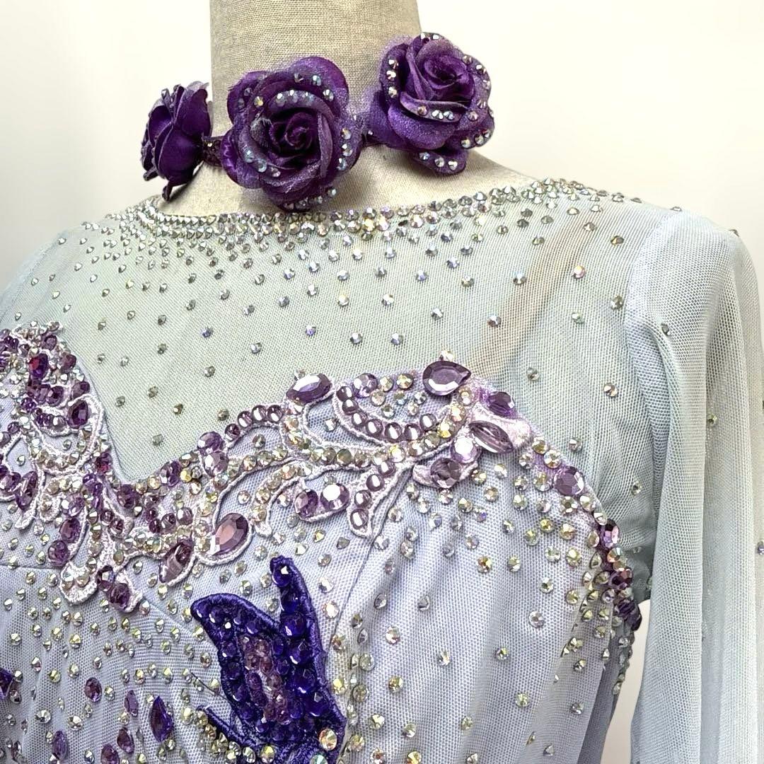 6313★白樺ドレス★M 紫 スワロミックス スタンダードドレス 社交ダンス