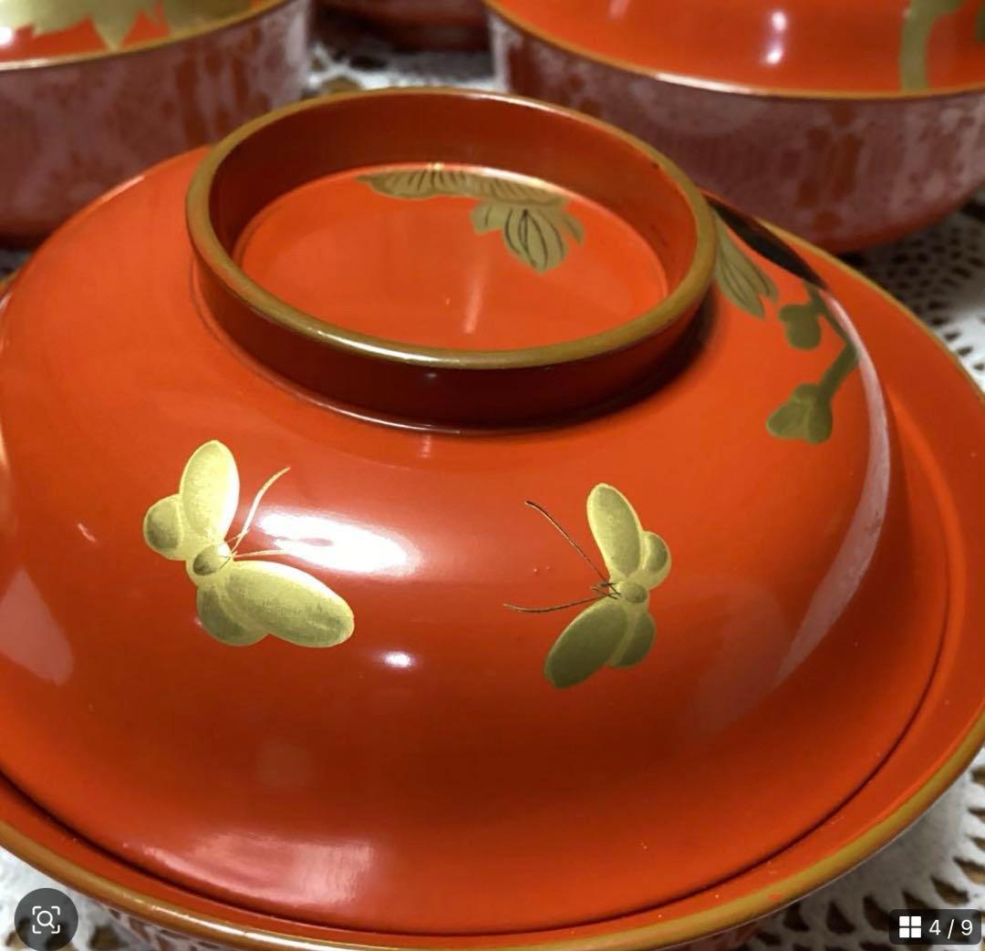 k2f20 朱　牡丹　吸物椀10客