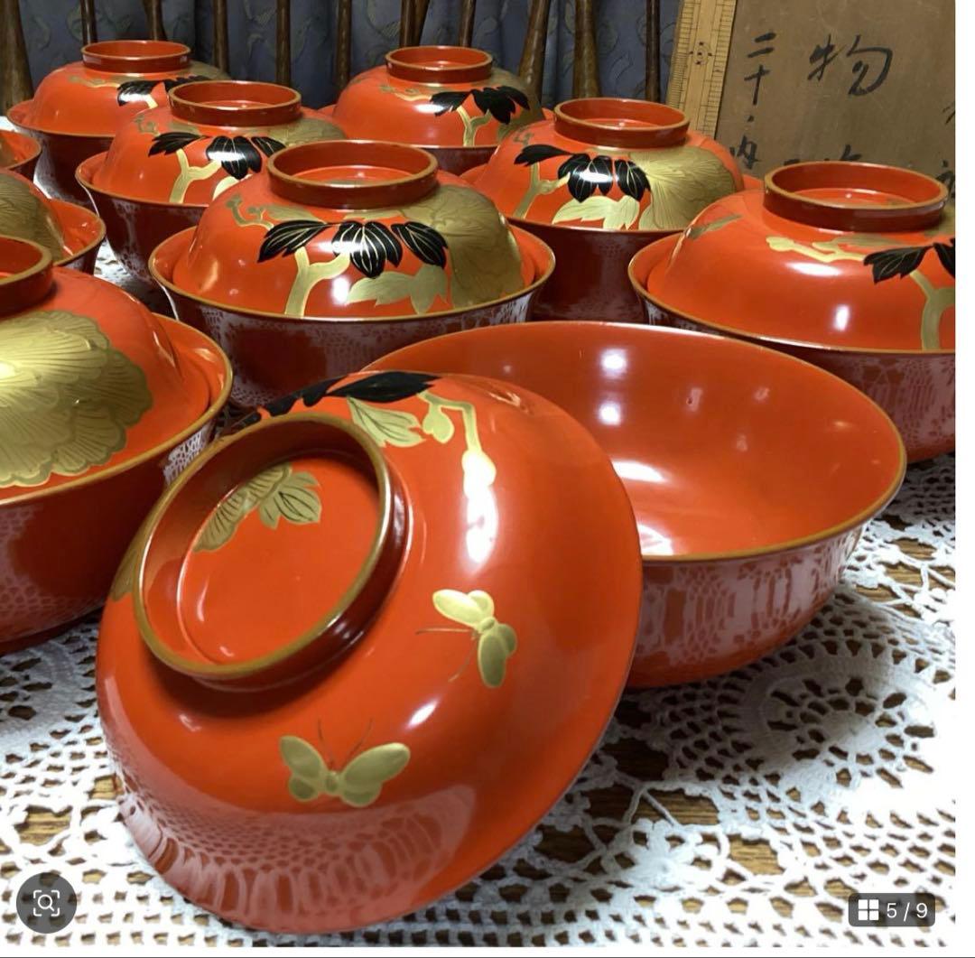 k2f20 朱　牡丹　吸物椀10客