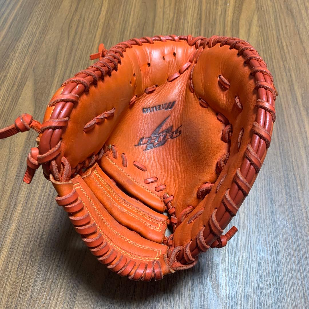 ファーストミット左利き用　オレンジ レザー 野球グローブ 軟式用ミズノ