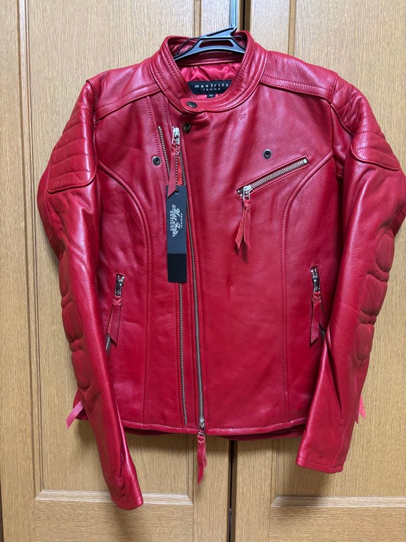 max fritz 赤 シングルライダースジャケット 40