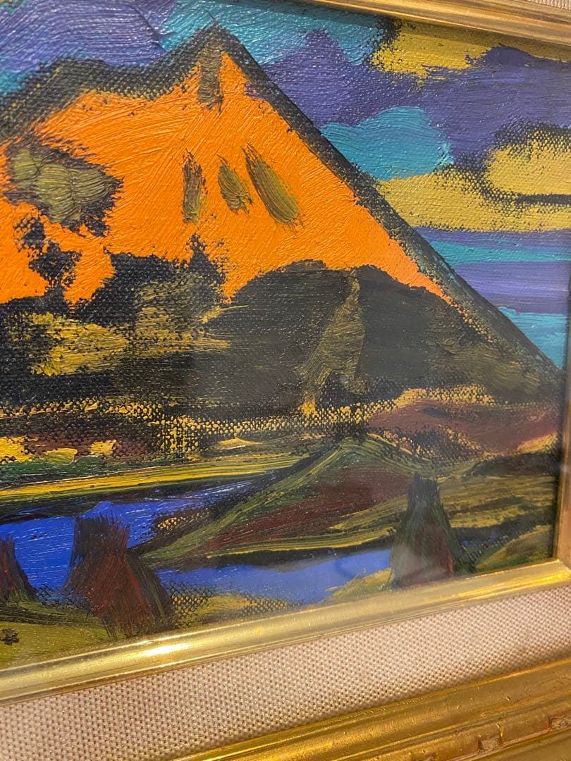 田崎広助　朱富士　油絵　油彩　画寸　SM