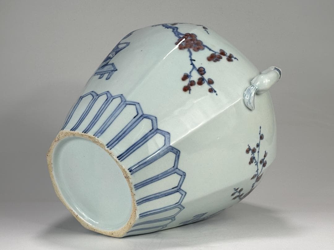 韓国美術　韓国人間国宝　安東五　白磁器　獣耳辰砂染付大花瓶　共箱