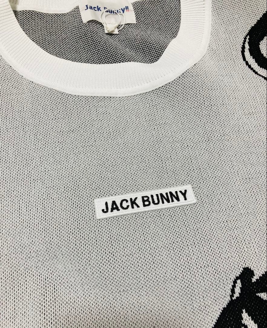 新品 パーリーゲイツ ジャックバニー ゴシックロゴWジャガードニット(6)LL白