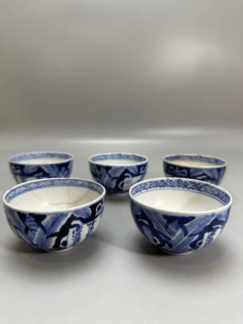 煎茶 時代 染付 茶器 五客 補修あり