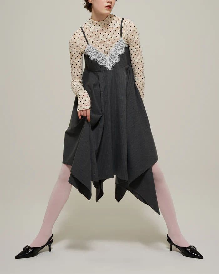 新品POPPY Lace handkerchief hem dress