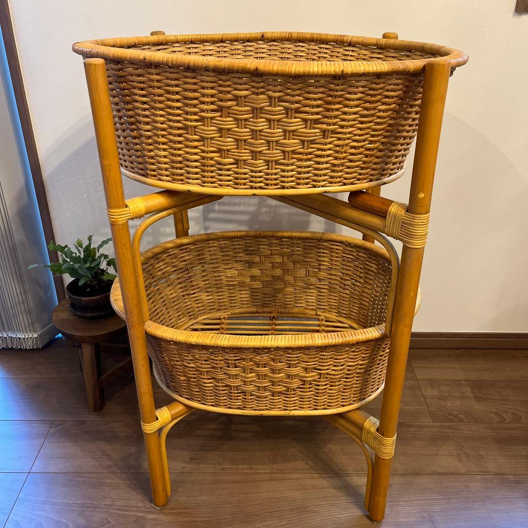 籐籠✳︎ランドリーバスケット2段✳︎レトロ✳︎取り外し可能✳︎